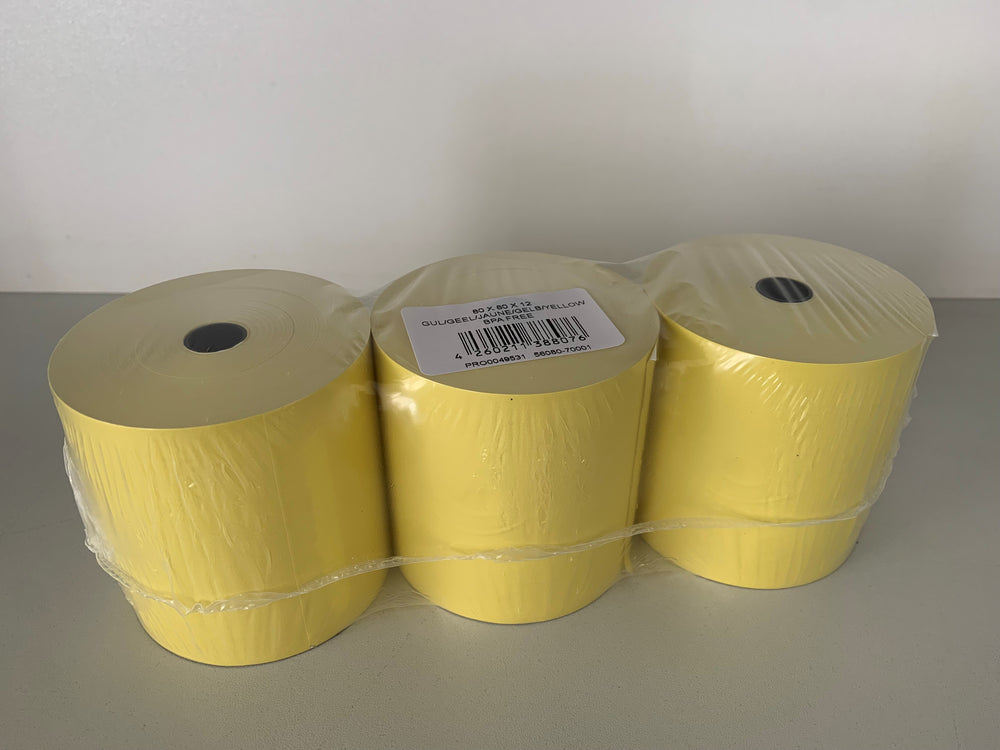 30 rouleaux thermiques colorés 80x80x12, 78 m, 55g, sans bisphénol-a (BPA), jaune,