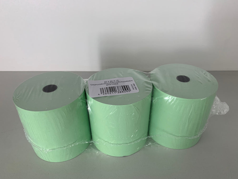 30 rouleaux thermiques colorés 80x80x12, 78 m, 55g, sans bisphénol-a (BPA), vert