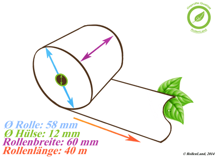 50 rouleaux thermiques 60x54x12, 40 m, avec revêtement intérieur, sans bisphénol-A (BPA)