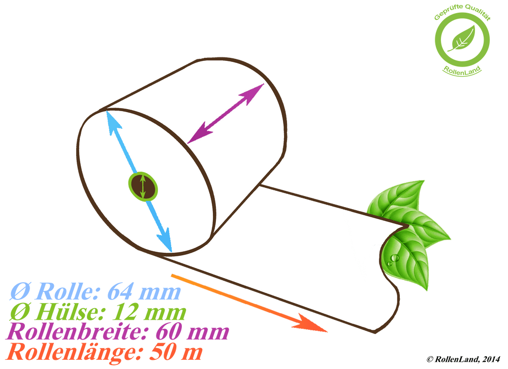 50 rouleaux thermiques 60x64x12, 50 m, sans bisphénol-A (BPA)