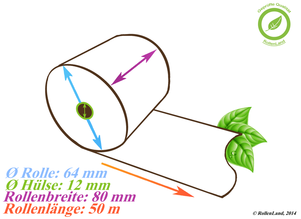 50 rouleaux thermiques 80x64x12, 50 m, sans bisphénol-A (BPA)