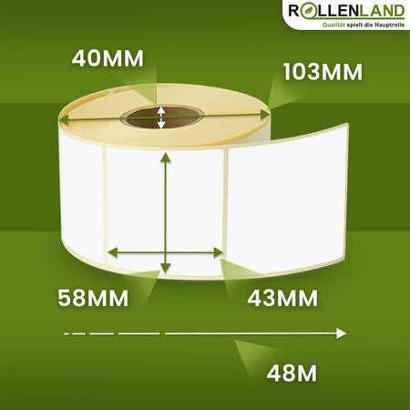 Étiquettes thermiques vierges 58x43x40, 24 rouleaux