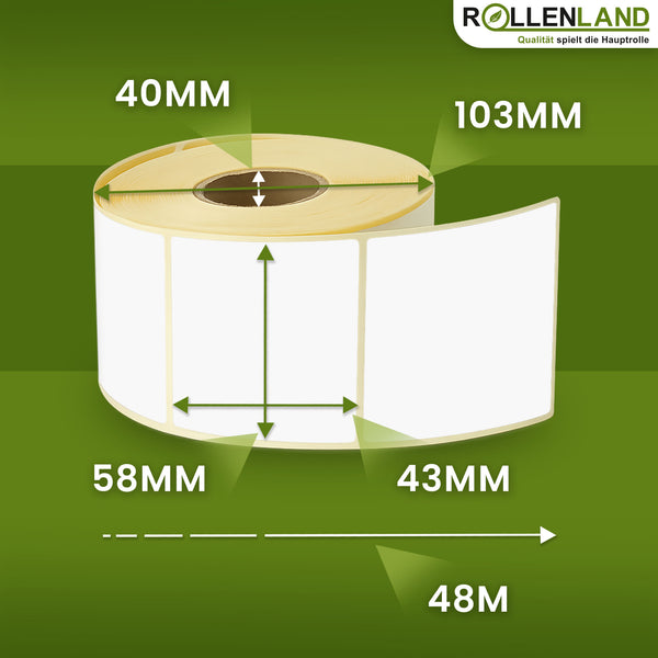 Étiquettes thermiques vierges 58x43x40, 24 rouleaux