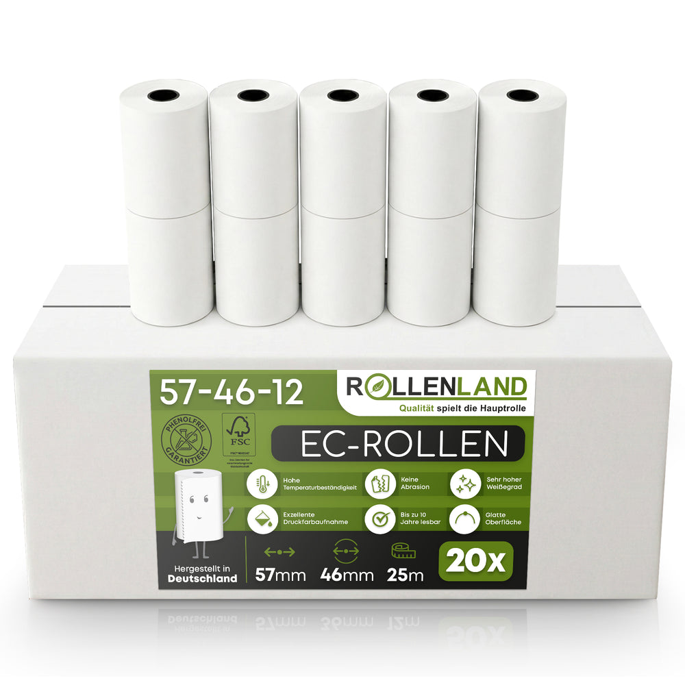 20 rouleaux EC 57x46x12, 25 m, sans BPA avec impression VERIFONE.