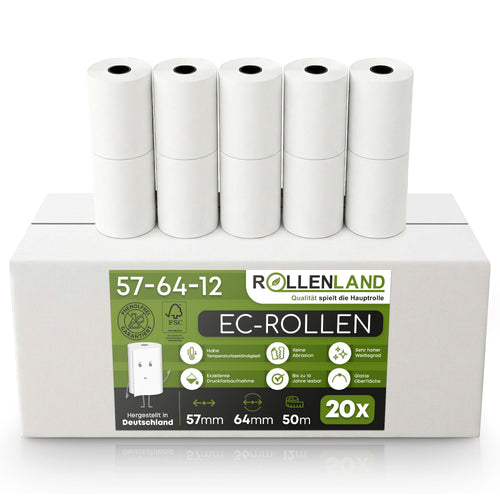 Carton de 20 rouleaux EC 57x64x12, 50 m, avec empreinte de prélèvement SEPA, sans bisphénol A (BPA)