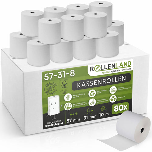 Carton de 80 rouleaux de caisse 57x31x8, 10 m