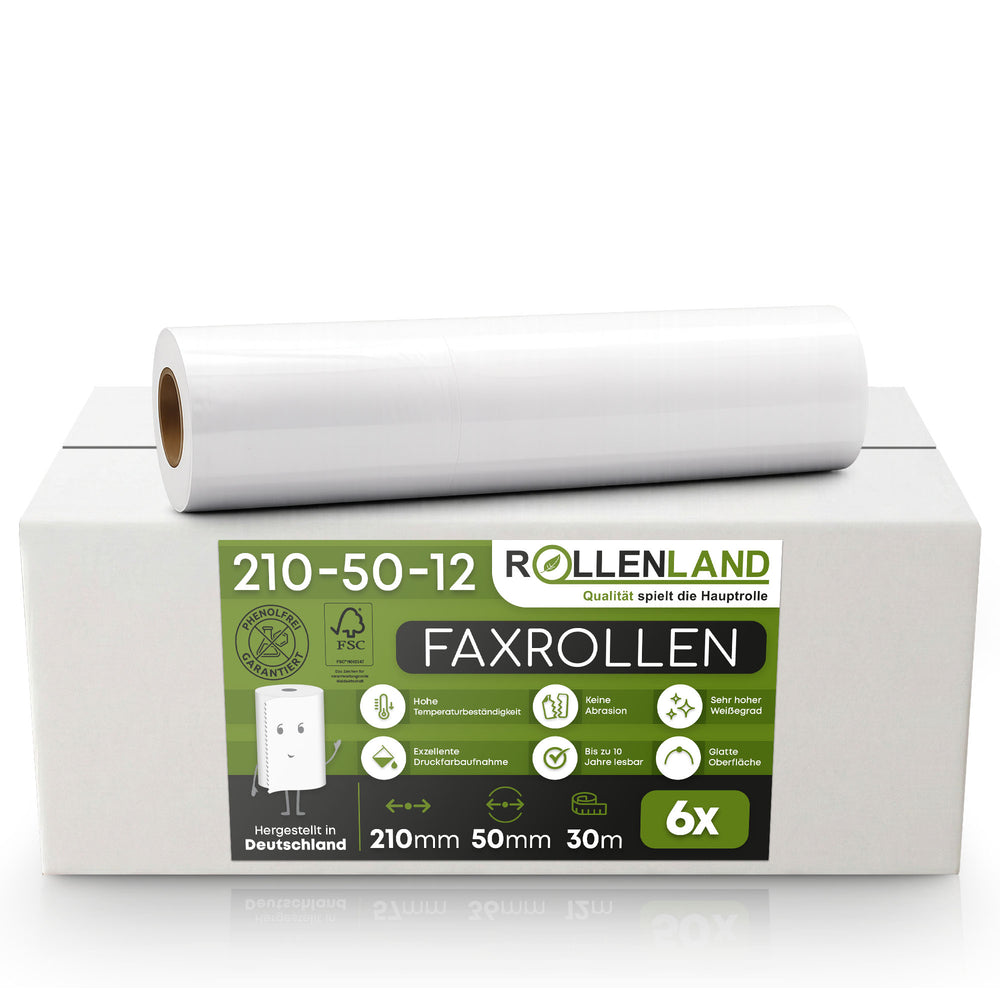 6 rouleaux fax 210x50x12, 30 m, sans bisphénol-A (BPA)