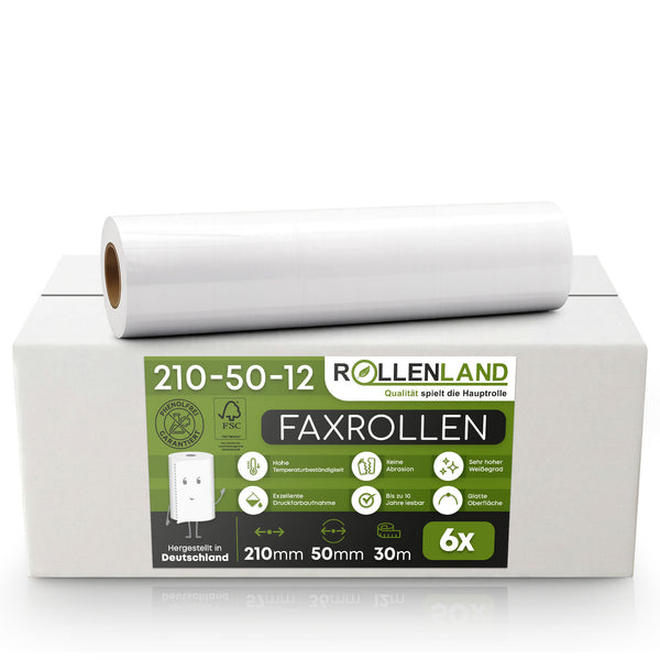6 rouleaux fax 210x50x12, 30 m, sans bisphénol-A (BPA)