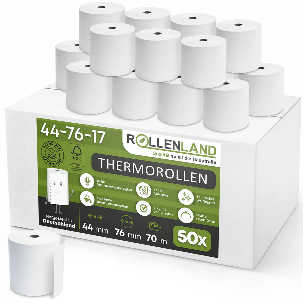 50 rouleaux thermiques 44x76x17, 70 m, sans bisphénol-A (BPA)