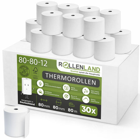 30 rouleaux thermiques 80x80x12, 80 m sans bisphénol-A (BPA)