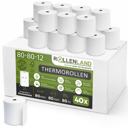 Carton de 40 rouleaux thermiques 80x80x12, 80 m sans bisphénol-A (BPA)