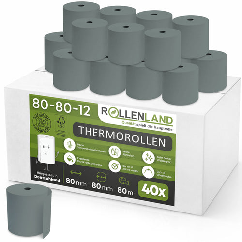 Carton de 40 rouleaux thermiques Blue4est 80x80x12, 80 m, 55g/m²