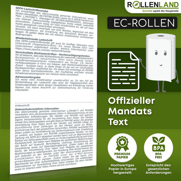 20 rouleaux EC 57x30x12, 10 m, sans BPA, avec impression de débit PAYONE